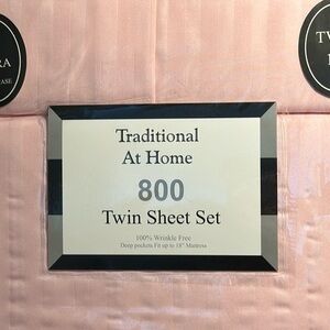 Traditional At Home 4pc Twin Sheet Set Baby Pink Stripes embossed